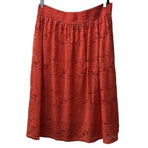 Metrowear Skirt Size 1X Women's Red Orange Lace Lined Floral Boho Cotton Blend
